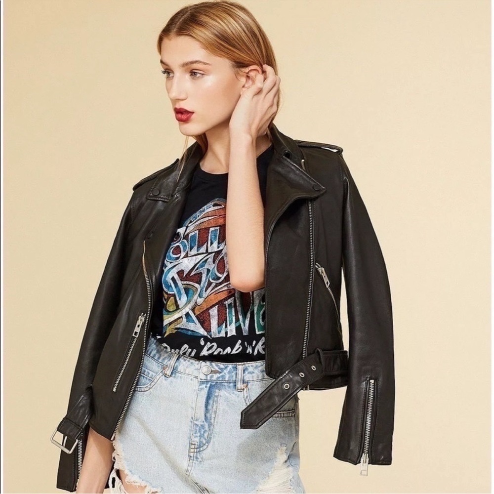 All‎ Saints Balfern Leather Biker Jacket Black- NWOT 0 - Picture 4 of 10